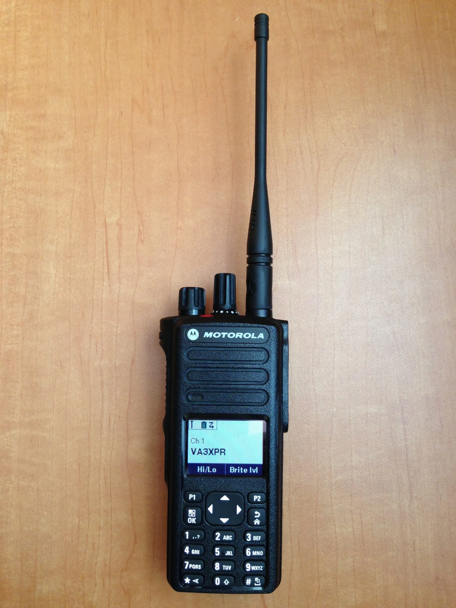 Front view of the Motorola XPR 7550 portable radio with a color LCD display.
