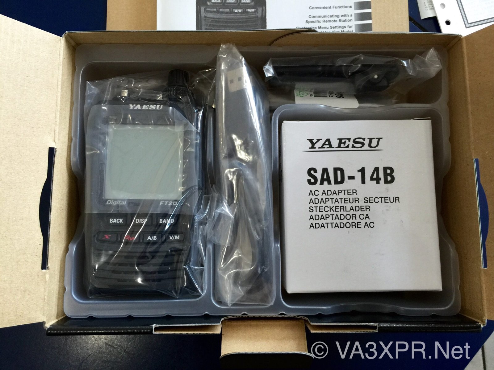 Yaesu FT2DR review - dual-band C4FM Fusion handheld radio with accessories in box
