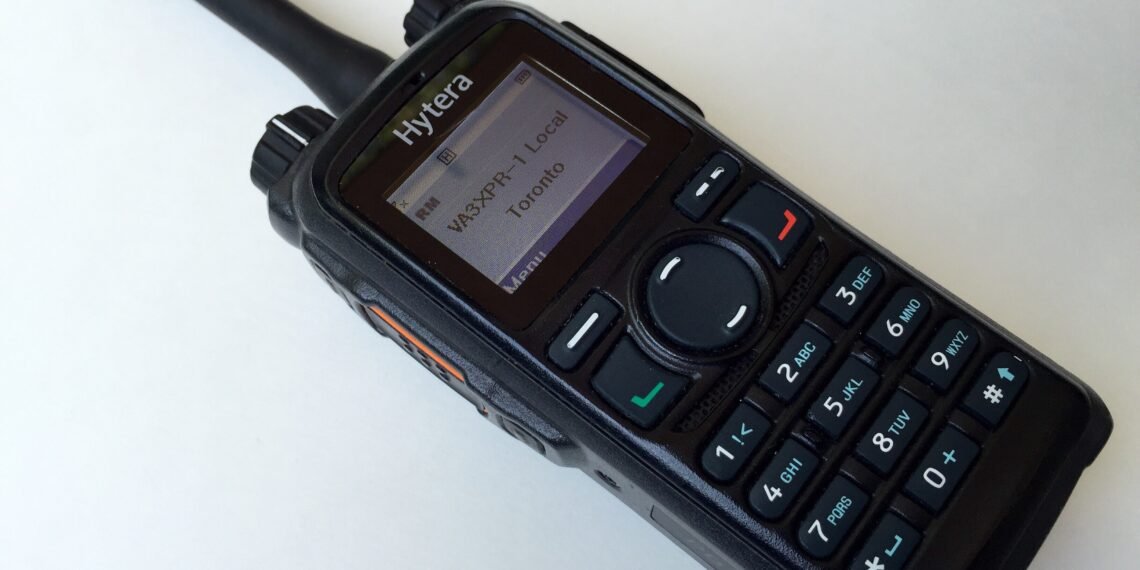 Hytera PD782 UHF DMR handheld showing colour LCD display and keypad