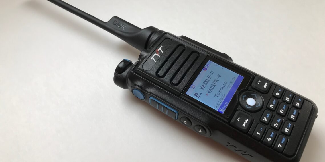 TYT MD-2017 dual-band DMR handheld radio showing color display and rugged design
