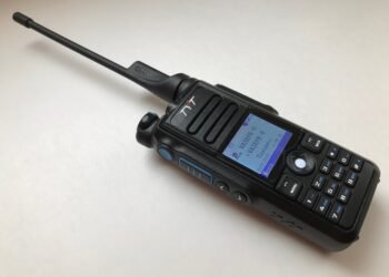 TYT MD-2017 dual-band DMR handheld radio showing color display and rugged design