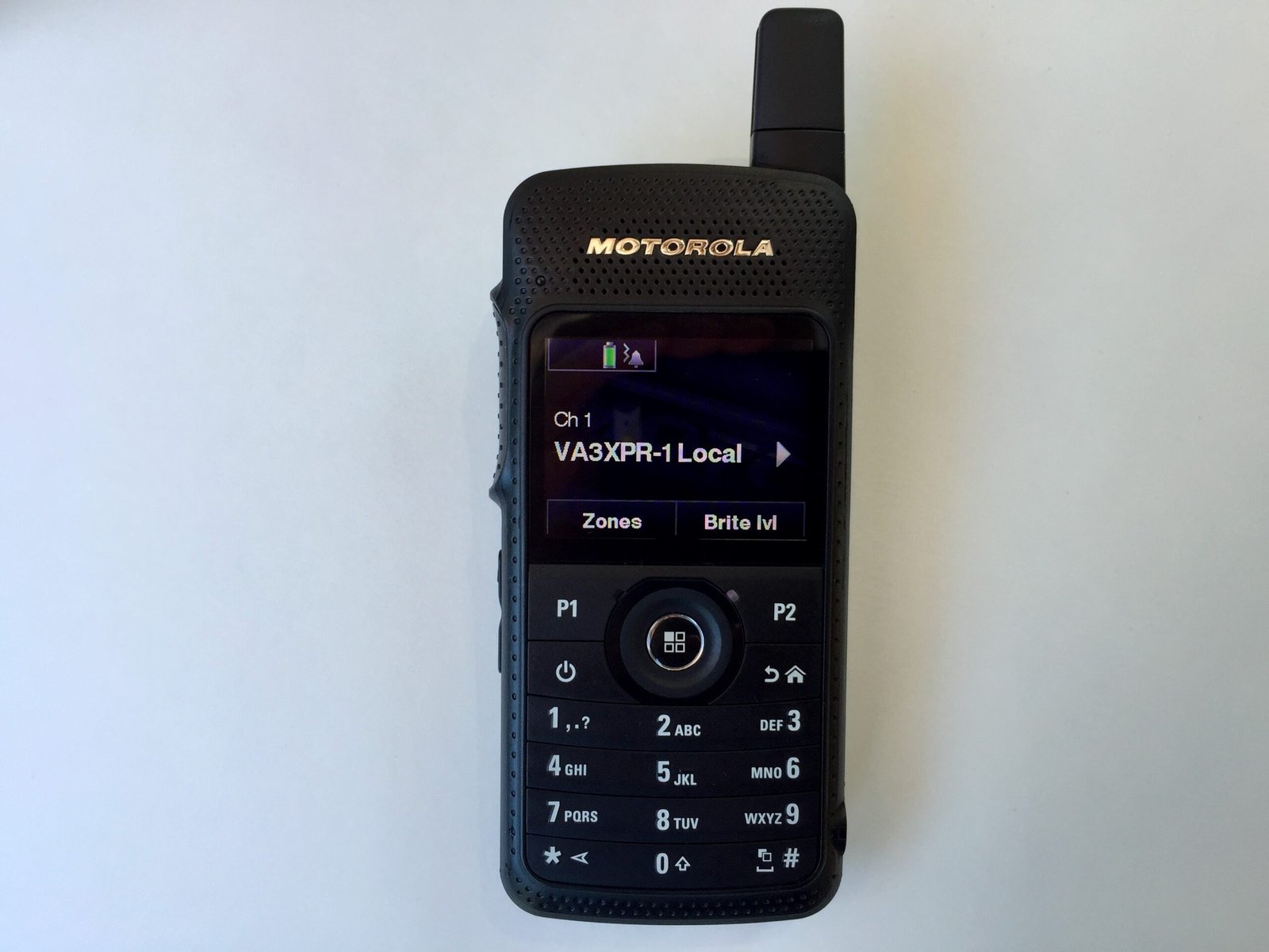 Motorola SL7550 UHF DMR handheld radio front view showing colour LCD display and keypad layout