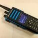 Motorola XPR7550 IS DMR handheld radio showing blue Intrinsically Safe housing and colour LCD display