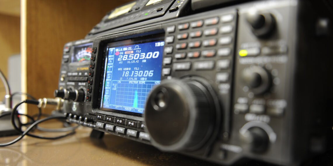 HF radio displaying an SSB spectrum, used for operating FreeDV Frequencies on amateur HF bands. U.S. Air Force photo by Airman 1st Class Omari Bernard.