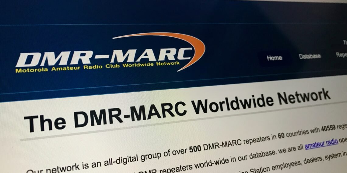 Screenshot of the DMR-MARC website showing the Motorola Amateur Radio Club Worldwide Network homepage.